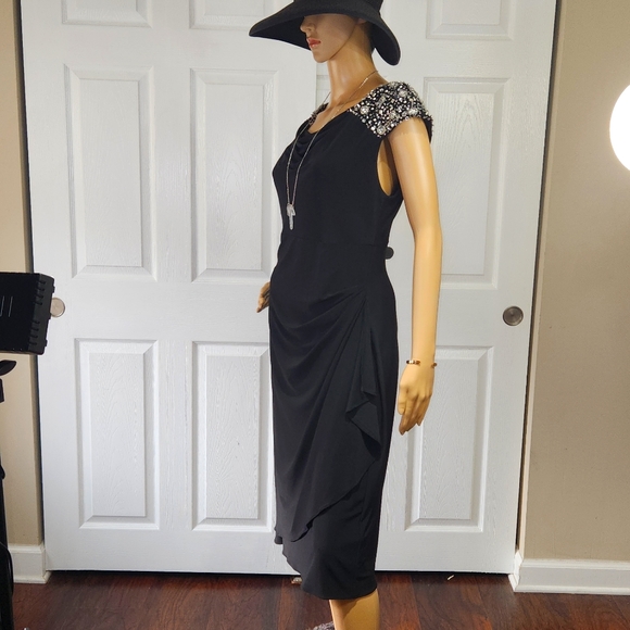 ALEX EVENINGS BLACK PARTY DRESS.     SIZE 10 RHINESTONE SHOULDER - Picture 8 of 13